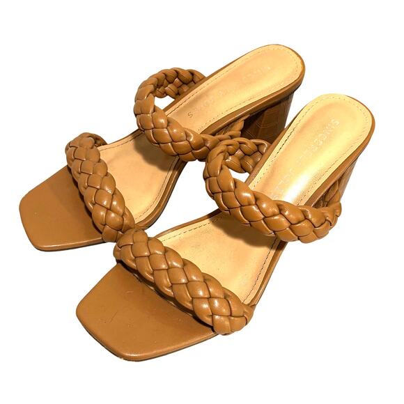 Sincerely Jules high heel slides sandals dressy nude tan braided straps size 10 - Picture 3 of 11